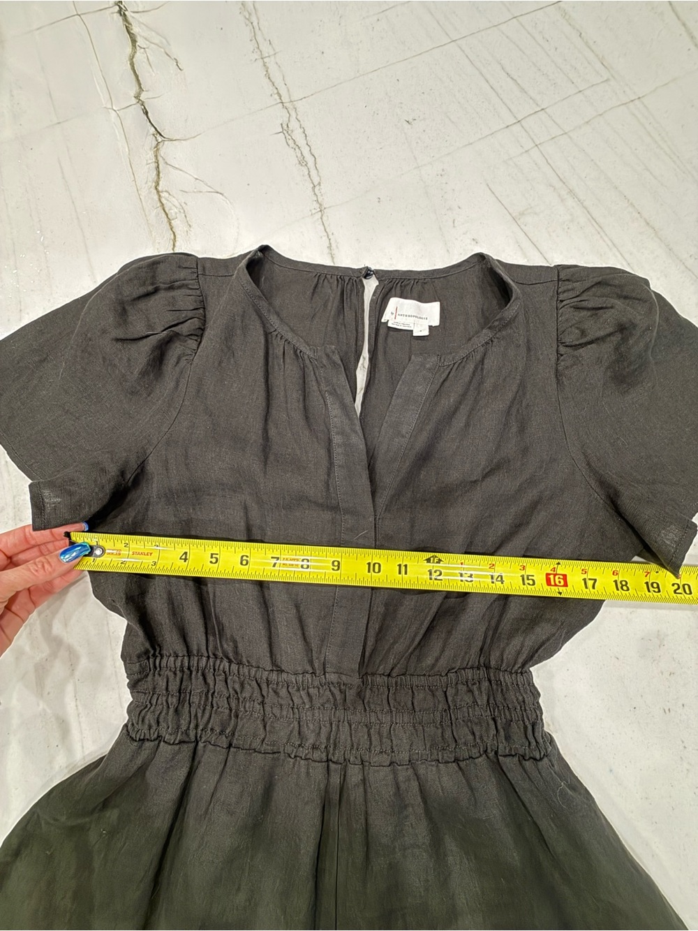Anthropologie Black Short-Sleeve Smocked-Waist Romper - Picture 5 of 10